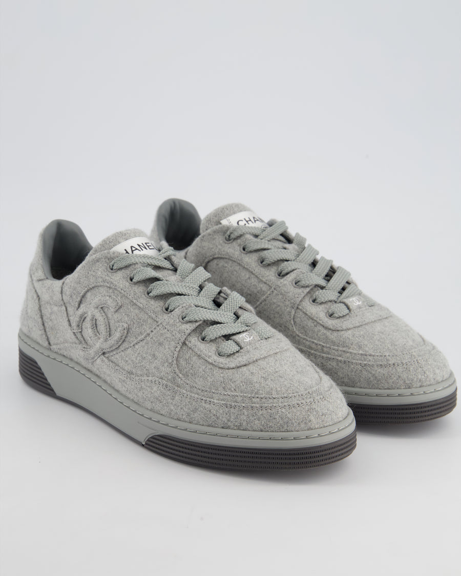 Chanel Grey Wool Lace Up Trainers with Logo Size EU 39