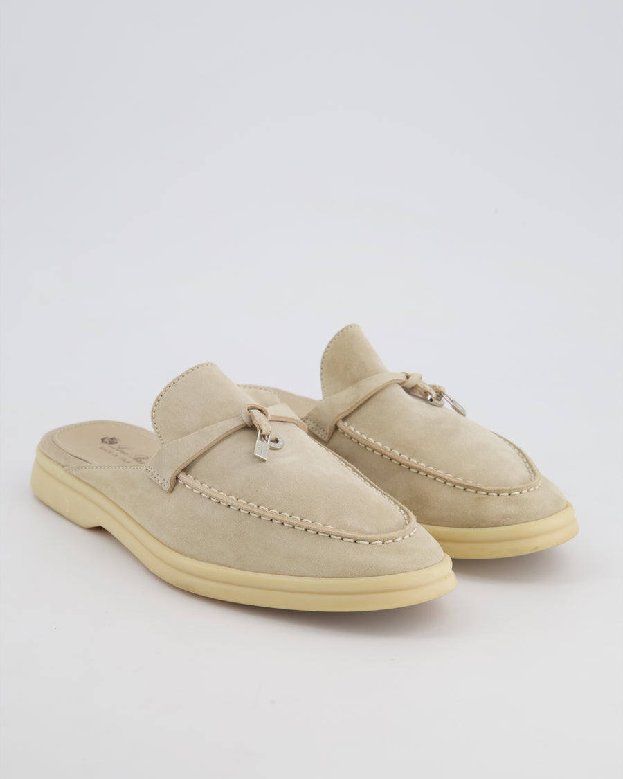 Loro Piana Cream Charms Walk Babouche Loafers in Suede with Gold Hardware Size EU 39