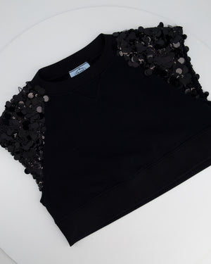 Prada Black Cotton Shorts and Crop Top Set With Sequin Embellishment Detail Size Small (UK 8)