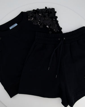 Prada Black Cotton Shorts and Crop Top Set With Sequin Embellishment Detail Size Small (UK 8)