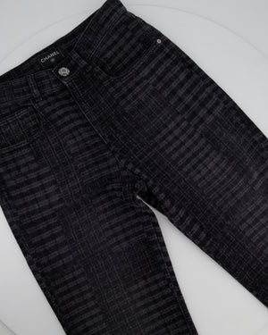 *HOT* Chanel 24A Printed Black Straight Leg Jeans with Camelia Embellished Button Detail Size FR 34 (UK 6) RRP £1850