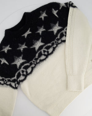 Chanel White and Black Cashmere Blend Jumper With Stars and CC Print Size FR 36 (UK 8) RRP £2440