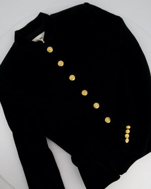 Celine Black Velvet Long Sleeve Jacket with Peplum Hem and Gold Buttons Size FR 34 (UK 6)