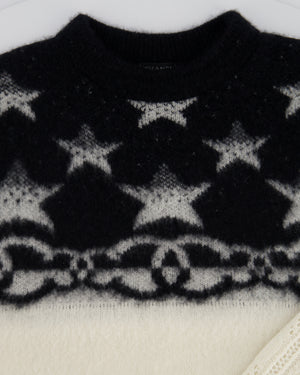 Chanel White and Black Cashmere Blend Jumper With Stars and CC Print Size FR 36 (UK 8) RRP £2440