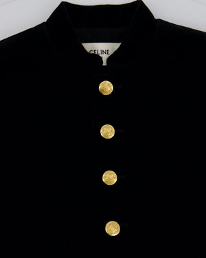 Celine Black Velvet Long Sleeve Jacket with Peplum Hem and Gold Buttons Size FR 34 (UK 6)