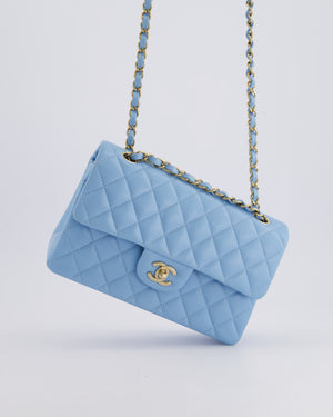 *HOT* Chanel Baby Blue Small Classic Double Flap Bag in Caviar Leather with Champagne Gold Hardware