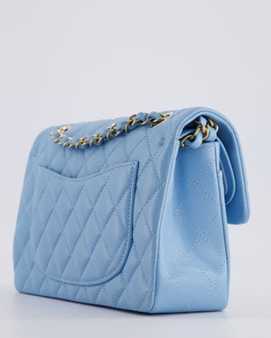 *HOT* Chanel Baby Blue Small Classic Double Flap Bag in Caviar Leather with Champagne Gold Hardware