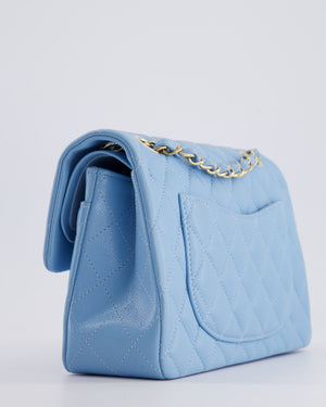 *HOT* Chanel Baby Blue Small Classic Double Flap Bag in Caviar Leather with Champagne Gold Hardware