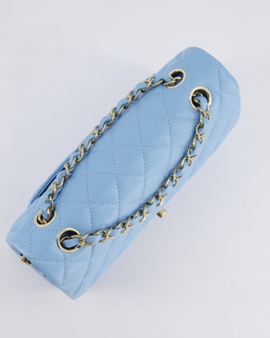 *HOT* Chanel Baby Blue Small Classic Double Flap Bag in Caviar Leather with Champagne Gold Hardware