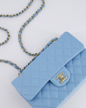 *HOT* Chanel Baby Blue Small Classic Double Flap Bag in Caviar Leather with Champagne Gold Hardware