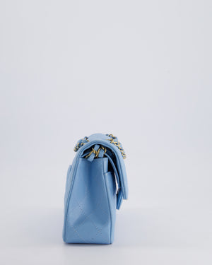 *HOT* Chanel Baby Blue Small Classic Double Flap Bag in Caviar Leather with Champagne Gold Hardware