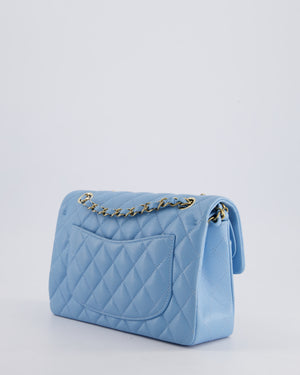 *HOT* Chanel Baby Blue Small Classic Double Flap Bag in Caviar Leather with Champagne Gold Hardware