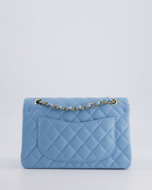 *HOT* Chanel Baby Blue Small Classic Double Flap Bag in Caviar Leather with Champagne Gold Hardware