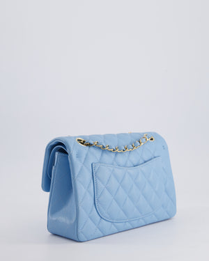 *HOT* Chanel Baby Blue Small Classic Double Flap Bag in Caviar Leather with Champagne Gold Hardware