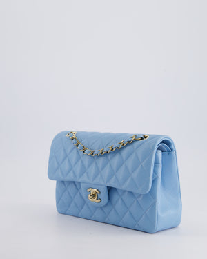 *HOT* Chanel Baby Blue Small Classic Double Flap Bag in Caviar Leather with Champagne Gold Hardware