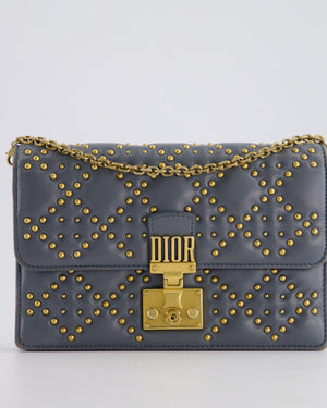 Christian Dior Grey/Blue Dioraddict Studded Flap Bag with Gold Hardware