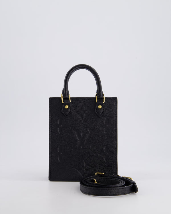 Louis Vuitton Black Monogram Leather Petit Sac Plat Small Rectangle Crossbody Bag with Gold Hardware and Cross-Body Strap