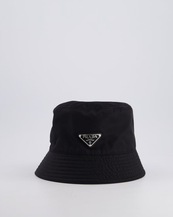 Prada Black Re-Nylon Bucket Hat with Silver Logo Size S