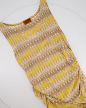 Missoni Yellow & Beige Knit Sleeveless Maxi Dress With Ruched Side Detail Size IT 46 (UK 14)