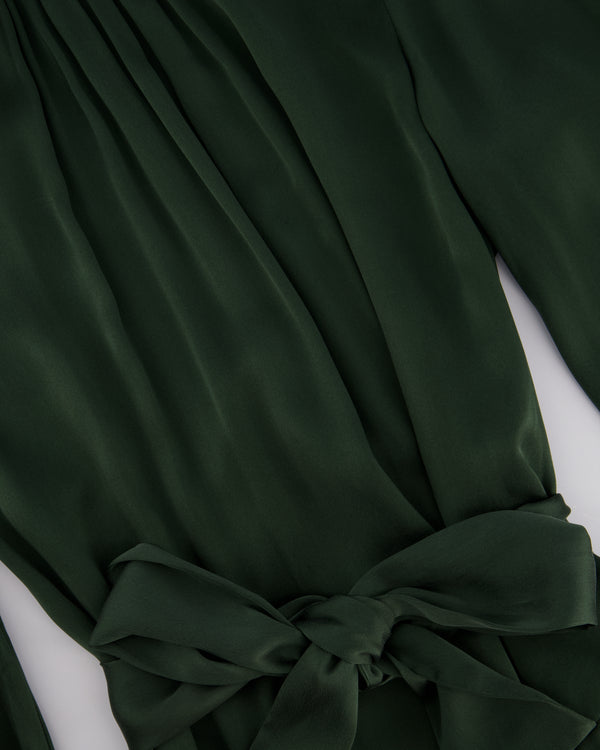 Zimmermann Dark Green Silk Long Sleeve Ruffled Dress With Belt Tie Detail Size 2 (UK 10/12)