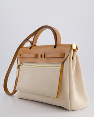 *FIRE PRICE* Hermès Herbag Zip Retourne 31 Chaine D'Ancre Bag in Gris Meyer & Ecru Quadrille Toille Canvas, Natural Hunter Leather with Gold Hardware