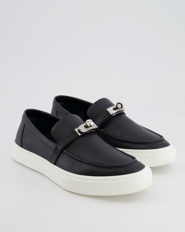 Hermès Black Game Slip-On Sneakers with Palladium Kelly Buckle Details Size EU 38 RRP £990