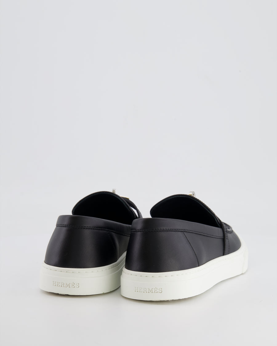 Hermès Black Game Slip-On Sneakers with Palladium Kelly Buckle Details Size EU 38 RRP £990