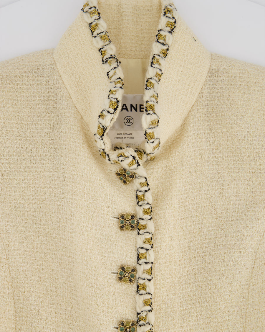 Chanel 12C Cream Tweed Jacket with Gold CC Button Details Size FR 38 (UK 10)