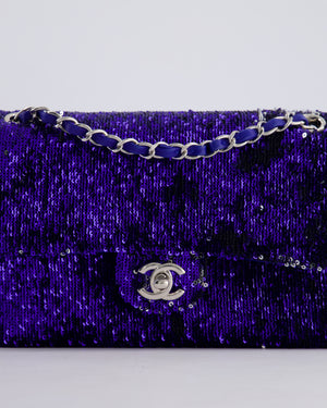 *HOT* Chanel Blue Sequin Medium Single Flap Bag with Silver Hardware