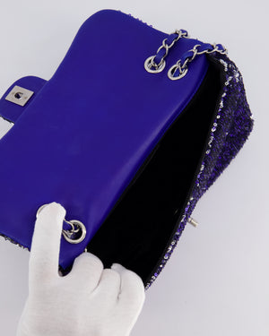 *HOT* Chanel Blue Sequin Medium Single Flap Bag with Silver Hardware