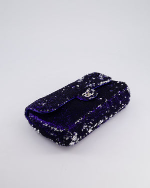 *HOT* Chanel Blue Sequin Medium Single Flap Bag with Silver Hardware