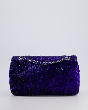 *HOT* Chanel Blue Sequin Medium Single Flap Bag with Silver Hardware