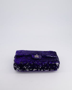 *HOT* Chanel Blue Sequin Medium Single Flap Bag with Silver Hardware