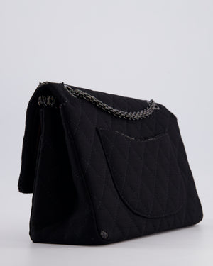 *FIRE PRICE* Chanel Black Large 2.55 Classic Double Flap Bag in Fabric with So Black Hardware