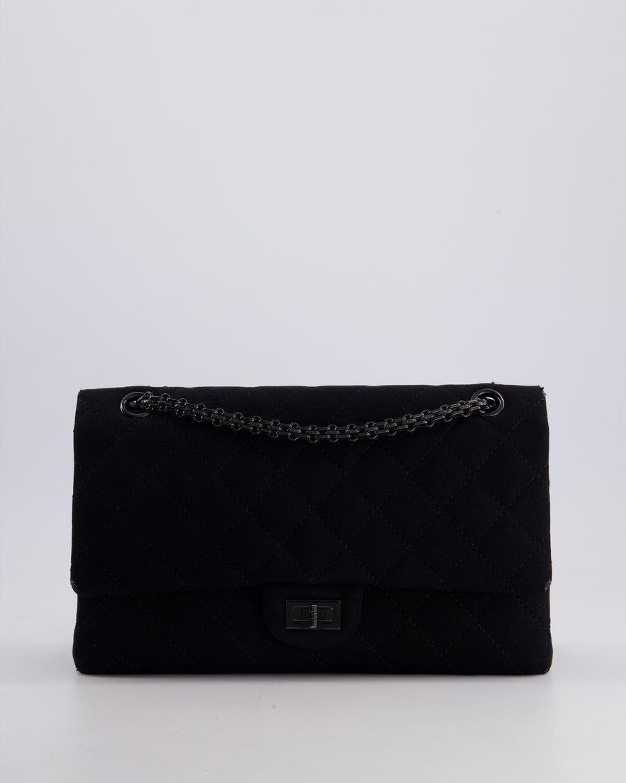 *FIRE PRICE* Chanel Black Large 2.55 Classic Double Flap Bag in Fabric with So Black Hardware