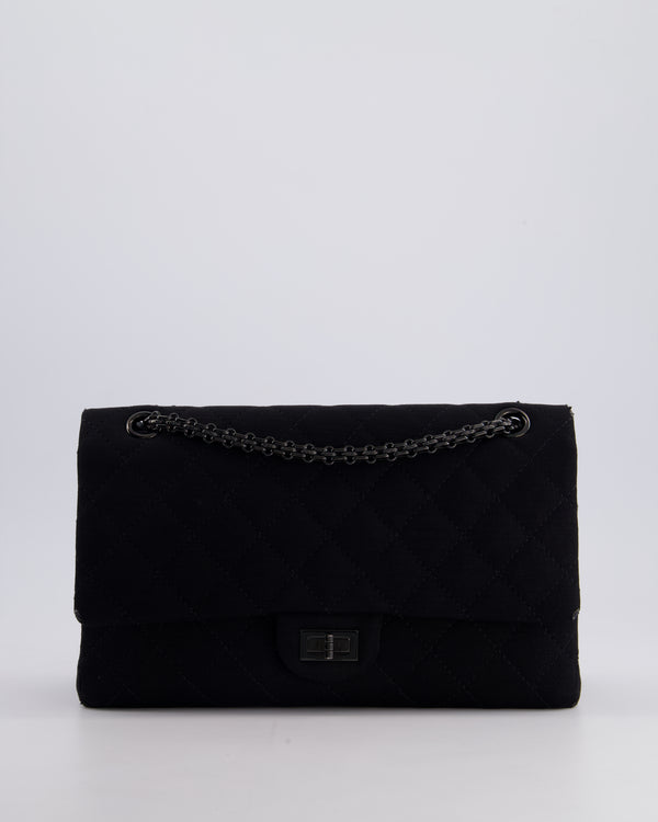 *FIRE PRICE* Chanel Black Large 2.55 Classic Double Flap Bag in Fabric with So Black Hardware