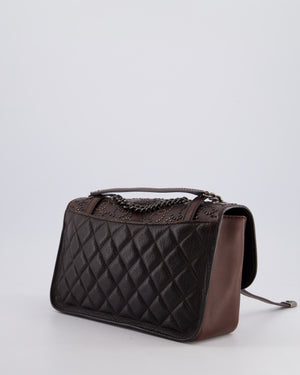 *HOT* Chanel Brown Paris/Dallas Studded Buckle Single Flap Bag in Calfskin Leather with Ruthenium Hardware