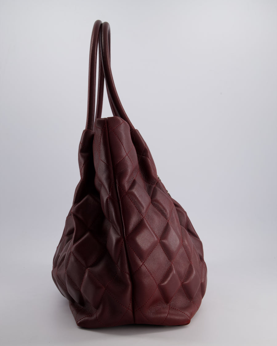 Chanel Burgundy Sloane Square Tote Bag in Lambskin with Ruthenium Hardware