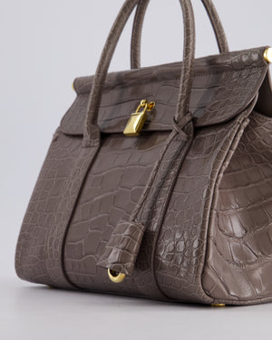 *HOT* Loro Piana Puddle Grey Loom 25 Bag in Alligator Leather with Gold Hardware RRP £25,500