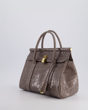 *HOT* Loro Piana Puddle Grey Loom 25 Bag in Alligator Leather with Gold Hardware RRP £25,500