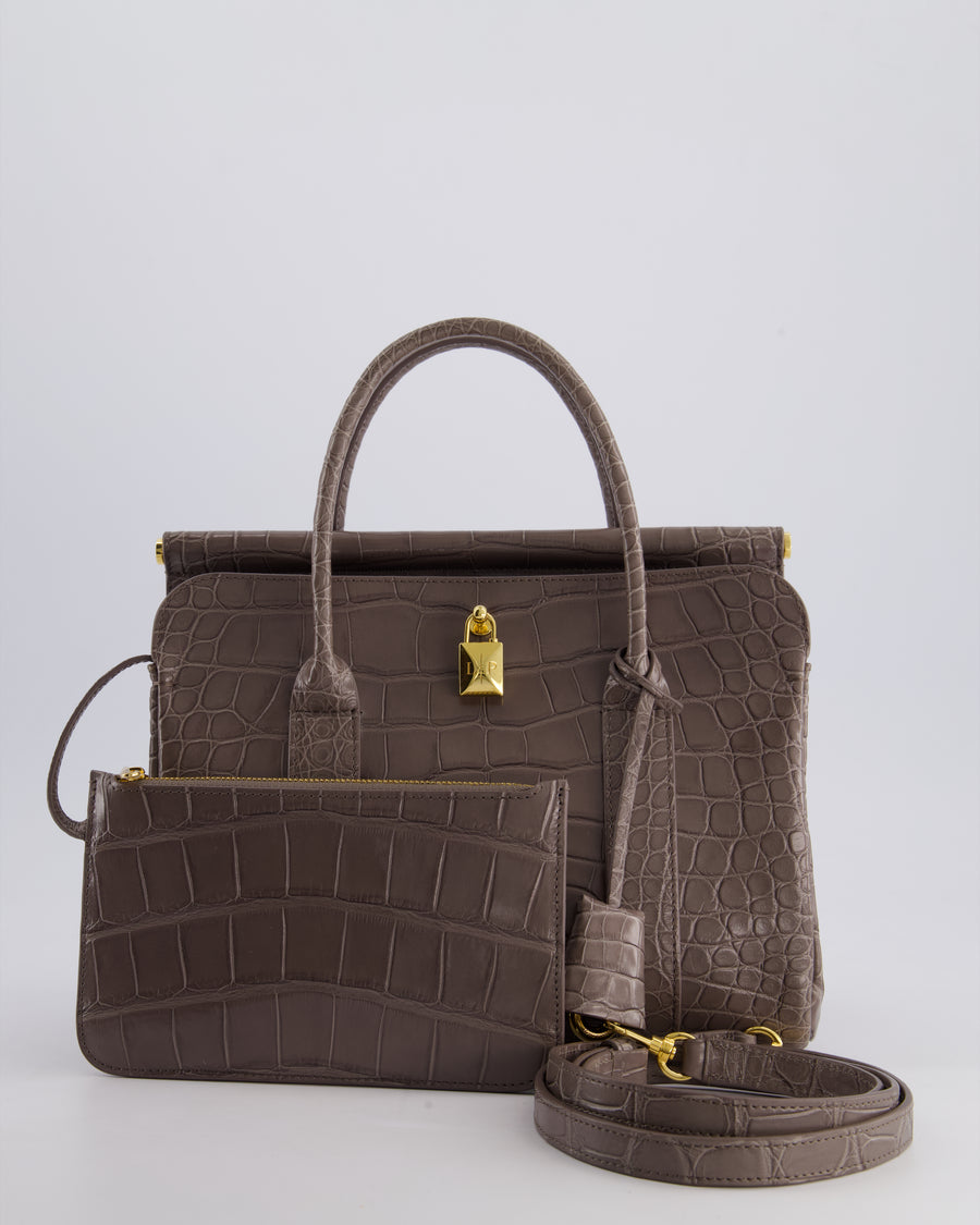 *HOT* Loro Piana Puddle Grey Loom 25 Bag in Alligator Leather with Gold Hardware RRP £25,500