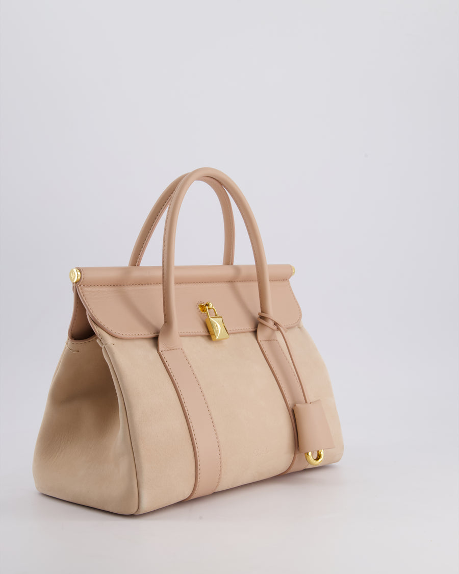 Loro Piana Pink Loom 25 Bag in Suede and Calfskin Leather with Gold Hardware RRP £3,410