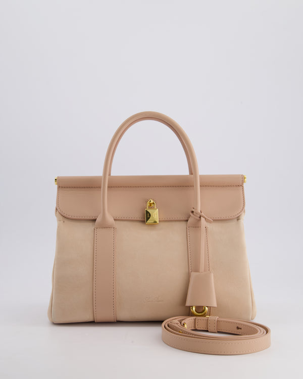 Loro Piana Pink Loom 25 Bag in Suede and Calfskin Leather with Gold Hardware RRP £3,410