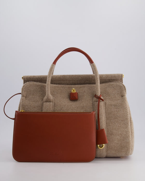 Loro Piana Cashmere & Leather Loom 32 Bag in Natural Brown, Deep Kummel, and Sung Gold with Gold Hardware RRP £4,215