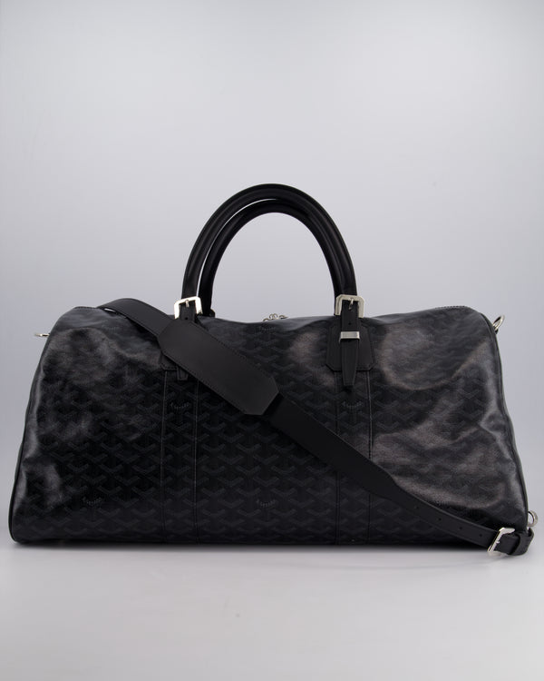 Goyard Black Travel 55 Tote Bag in Coated Monogram Canvas with Silver Hardware