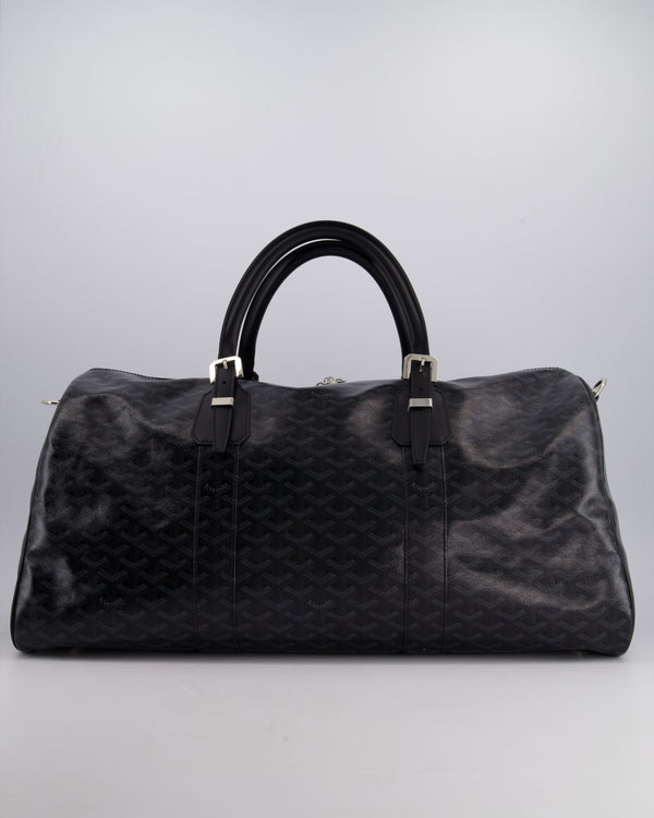 Goyard Black Travel 55 Tote Bag in Coated Monogram Canvas with Silver Hardware