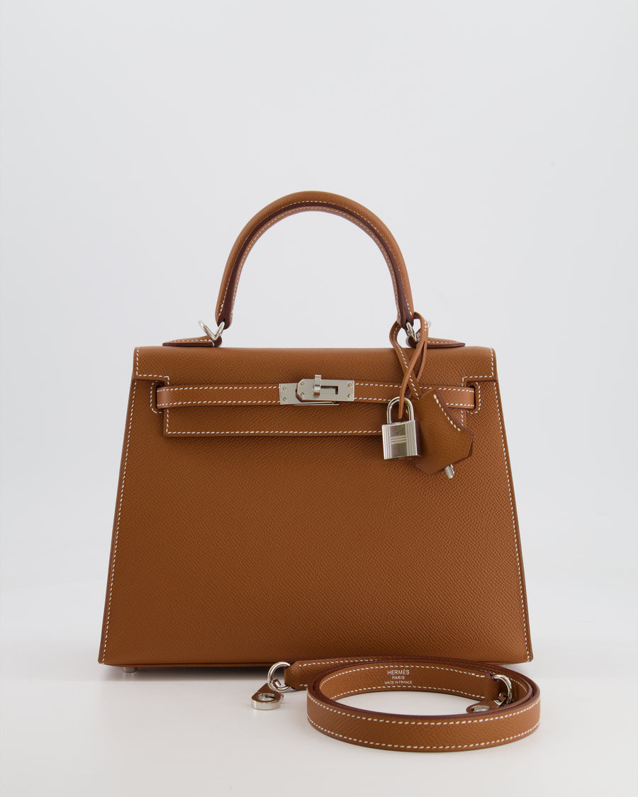 Hermès Kelly 25cm Sellier Bag in Gold Epsom Leather with Palladium Hardware