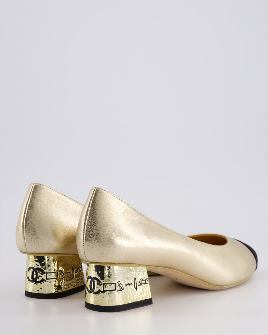 Chanel Gold Métiers d'Art CC Egyptian Hieroglyphics Ballet Pumps Size EU 41 C