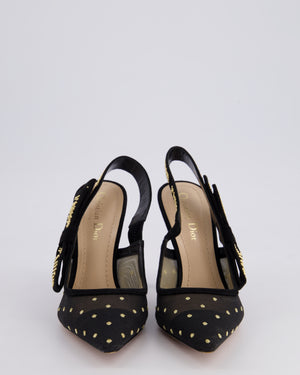 Christian Dior Black Mesh J'Adior Slingback Pumps with Gold Polka Dot Detail Size EU 37.5