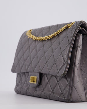 Chanel Grey Medium Reissue 2.55 Double Flap Bag in Quilted Crumpled Calfskin with Aged Gold Hardware